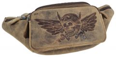 Echt Leder Gürteltasche Bauchtasche Skull Totenkopf