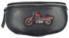 Echt Leder Bauchtasche Gürteltasche Motorrad Schwarz