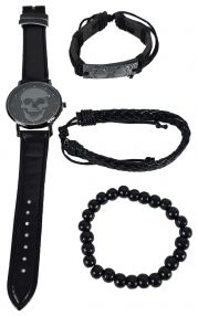 Armbanduhr Skull Totenkopf Set mit 3 Armbändern