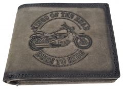 Echt Büffel-Leder Geldbeutel Harley Motorrad Born to Ride Grau