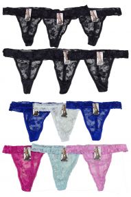 Zauberhaft süße Stringtangas mit Spitze - 12-Stück-Paket verschiedenfarbig sortiert