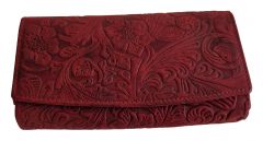 Echt Leder Damen Geldbeutel Floral Luxus mit edler Blumen-Prägung im Leder