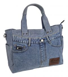 Profi Shopper Handtasche Echte Jeans Hellblau - auch perfekt auf Reisen