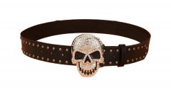 Gürtel Skull Totenkopf mit Strass und Nieten Schwarz