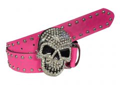 Gürtel Skull Totenkopf mit Strass und Nieten Pink