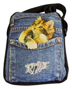 Crossbody Handtasche Jeans Neugierige Katze 3D Druck