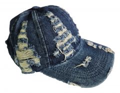Echte Jeans Baseball Cap Schirmmütze mit Risse dunkelblau