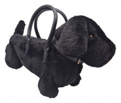 Designer Handtasche Dackel Hund Plüsch Schwarz