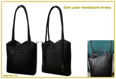 Echt Leder Designer Handtasche Kroko Schwarz