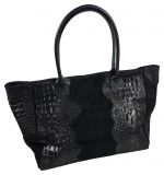 Echt Leder Shoppertasche Krokodil Natura Schwarz