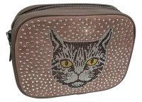 Clutch Handtasche Katze Strass Braun