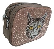 Clutch Handtasche Katze Strass Braun