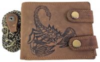 Echt Büffel-Leder Geldbeutel Sternzeichen Skorpion mit Kette