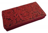 Echt Leder Damen Geldbeutel Floral rot mit edler Blumen-Prägung im Leder