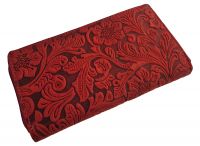 Echt Leder Damen Geldbeutel Floral rot mit edler Blumen-Prägung im Leder