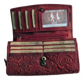 Echt Leder Damen Geldbeutel Floral Luxus mit edler Blumen-Prägung im Leder