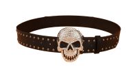 Gürtel Skull Totenkopf mit Strass und Nieten Schwarz