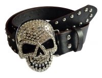 Gürtel Skull Totenkopf mit Strass und Nieten Schwarz