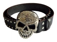 Gürtel Skull Totenkopf mit Strass und Nieten Schwarz