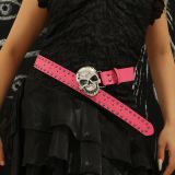 Gürtel Skull Totenkopf mit Strass und Nieten Pink