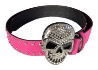 Gürtel Skull Totenkopf mit Strass und Nieten Pink