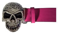 Gürtel Skull Totenkopf mit Strass und Nieten Pink