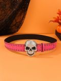 Gürtel Skull Totenkopf mit Strass und Nieten Pink
