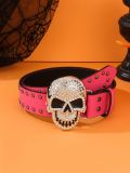 Gürtel Skull Totenkopf mit Strass und Nieten Pink