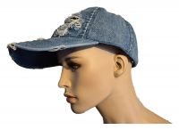 Echte Jeans Baseball Cap Schirmmütze mit Risse hellblau