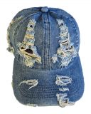 Echte Jeans Baseball Cap Schirmmütze mit Risse hellblau