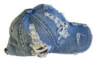 Echte Jeans Baseball Cap Schirmmütze mit Risse hellblau