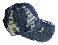 Echte Jeans Baseball Cap Schirmmütze mit Risse dunkelblau