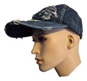 Echte Jeans Baseball Cap Schirmmütze mit Risse dunkelblau