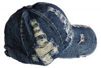 Echte Jeans Baseball Cap Schirmmütze mit Risse dunkelblau