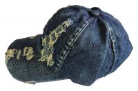 Echte Jeans Baseball Cap Schirmmütze mit Risse dunkelblau
