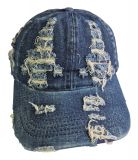 Echte Jeans Baseball Cap Schirmmütze mit Risse dunkelblau